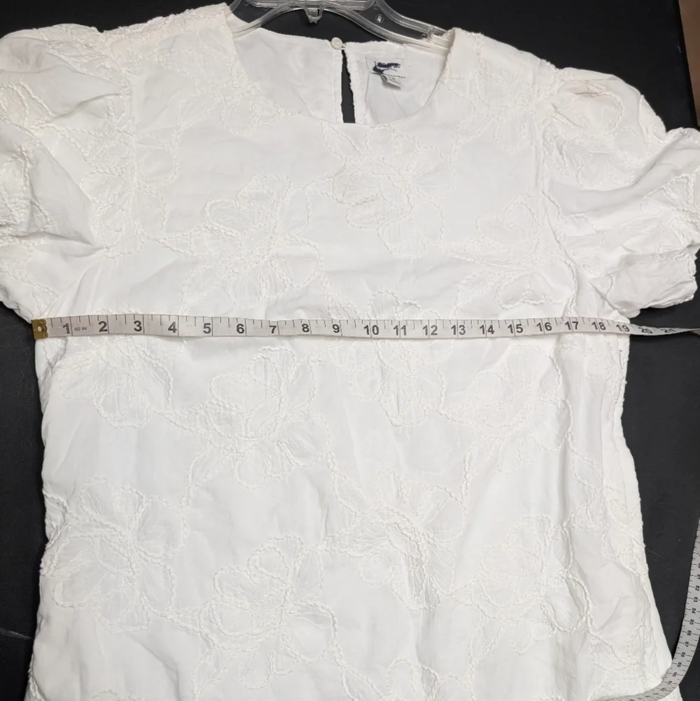 J.Crew Factory White Eyelet Puff Sleeve Floral Embroidered Mini Dress Pockets 12